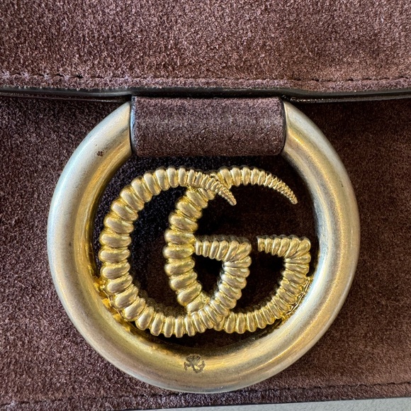 GUCCI Suede Small Torchon GG Ring Shoulder Bag Reflex Brown - Picture 9 of 10